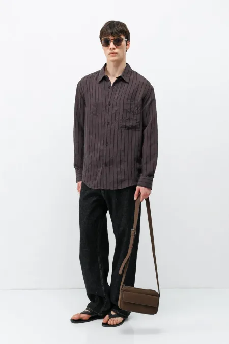 Chemise oversize rayée en modal, marron foncé