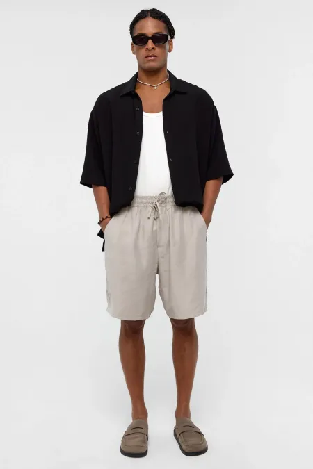 Oversize Modal Kumaş Bermuda Şort Bej