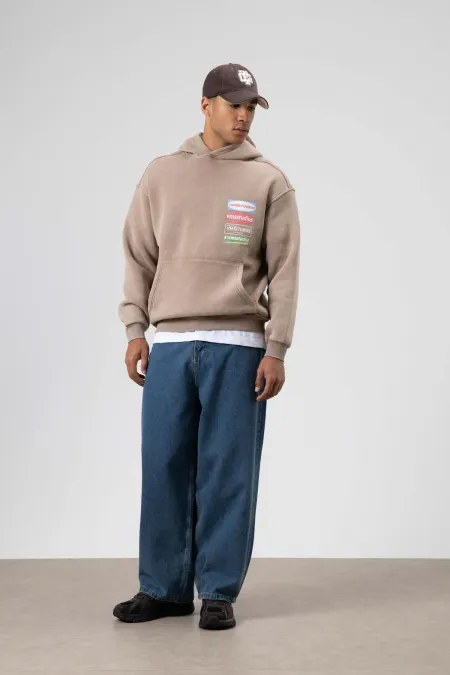 Sweat à capuche oversize imprimé délavé couleur vison