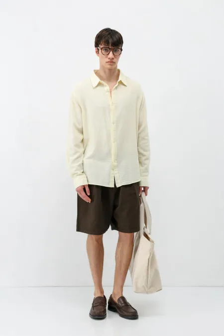 Uzun Kollu Basic Oversize Gömlek Sarı