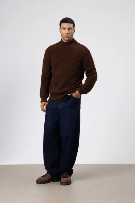 Yarım Balıkçı Yaka Triko Kazak Kahve