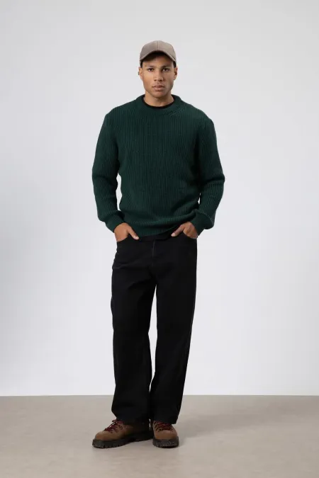 Bisiklet Yaka Oversize Triko Kazak Nefti