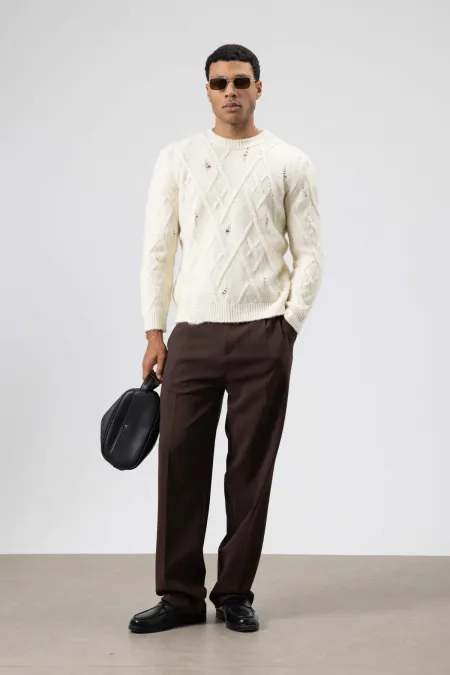 Pull oversize en maille à motifs, écru