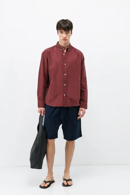 Basic Oversize Cotton Linen Shirt Burgundy
