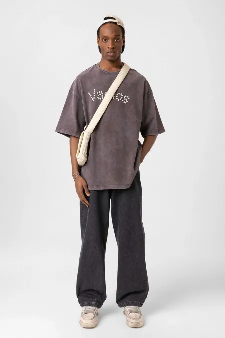 Yıkamalı Düğme Detaylı Oversize Tişört Kahve