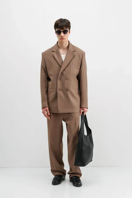 Costume croisé oversize en vison foncé