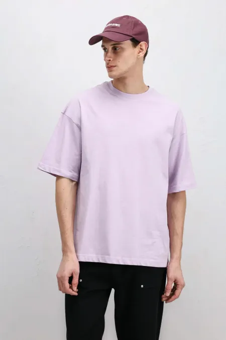 T-shirt basique oversize à col rond lilas