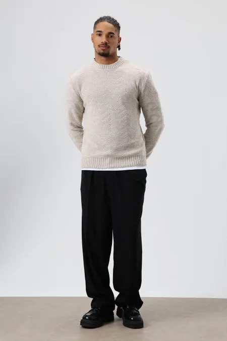 Pull oversize à col rond en maille couleur os