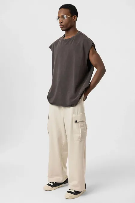 Bel Lastikli Kargo Baggy Pantolon Taş