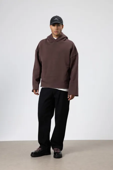 Sweat à capuche basique oversize sans coutures, marron