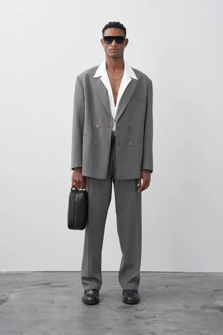 Costume croisé coupe décontractée anthracite