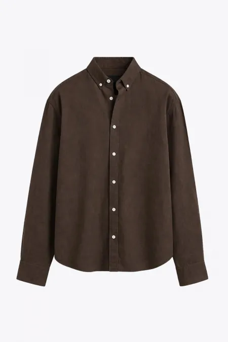 Basic Oversize Pamuk Keten Gömlek Koyu Kahve Basic Oversize Pamuk Keten Gömlek Koyu Kahve