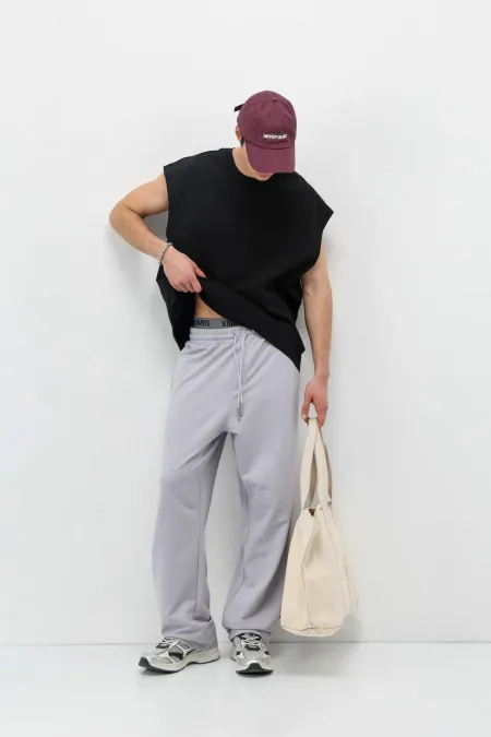 Basic Bel Lastikli  Eşofman Alt Gri Melanj