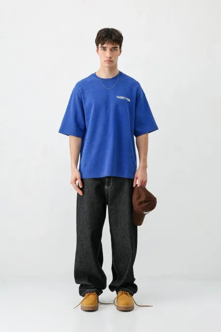 Baskılı Oversize Tişört Saks