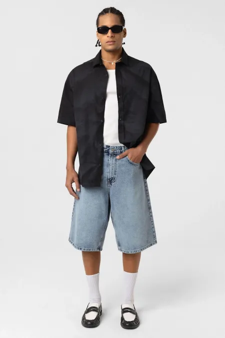 Oversize Yıkamalı Poplin Gömlek Siyah