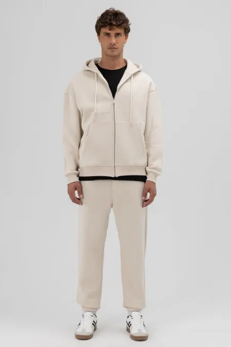 Sweat à capuche oversize basique zippé couleur pierre