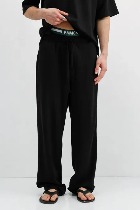 Fitilli Dokulu Baggy Eşofman Alt Siyah