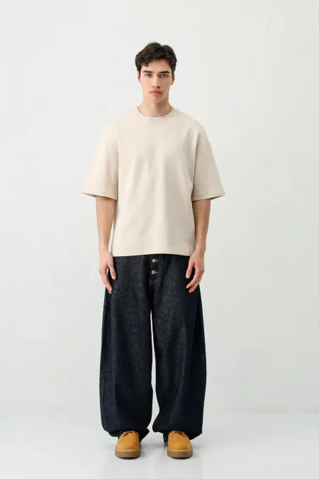 Kısa Kollu Boxy Fit Tişört Taş