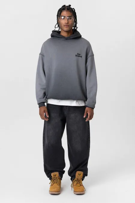 Premıum Yıkamalı Yazı Detaylı Oversize Kapüşonlu Sweatshirt Siyah