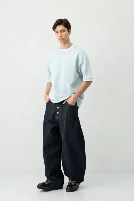 Kısa Kollu Oversize Cepli Tişört Bebe Mavi