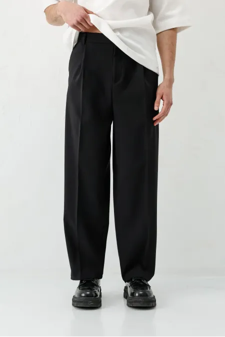 Baggy Fit Pilili Pantolon Siyah