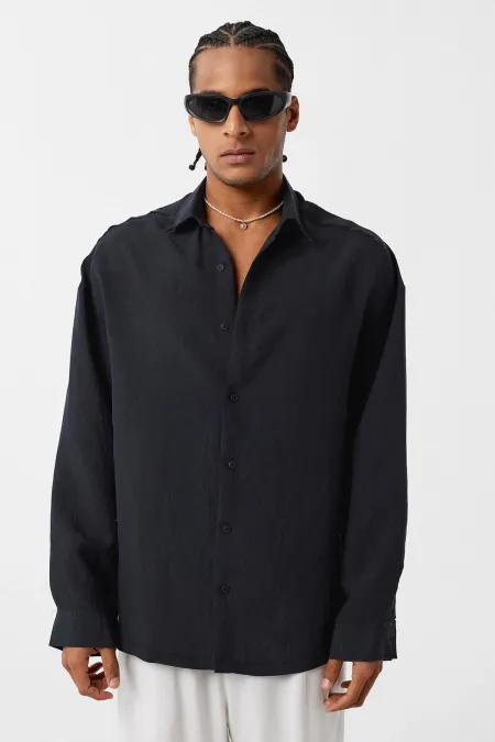 Basic Oversize Uzun Kol Gömlek Siyah