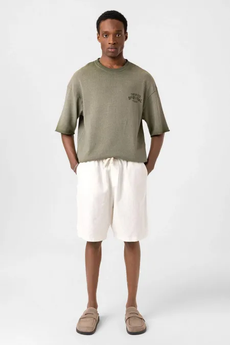 T-shirt oversize en maille délavée kaki