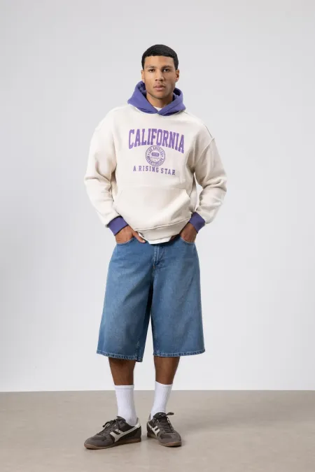 Sweat-shirt oversize imprimé bicolore couleur pierre