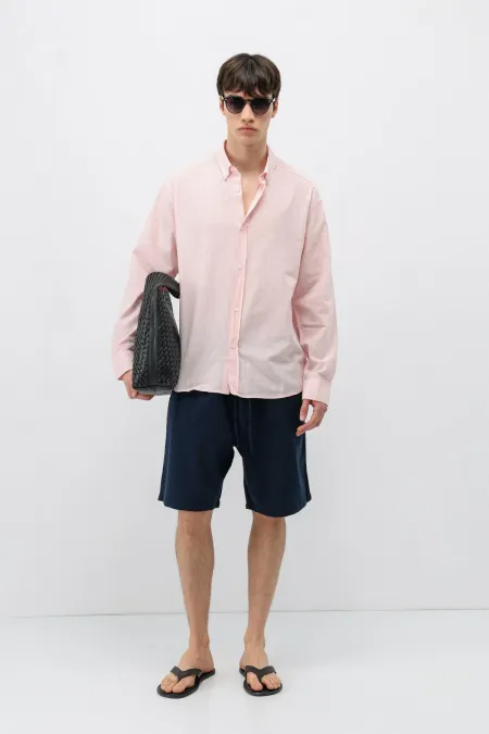 Basic Oversize Cotton Linen Shirt Pink