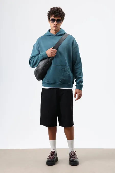 Sweat à capuche oversize avec détails brodés, bleu marine