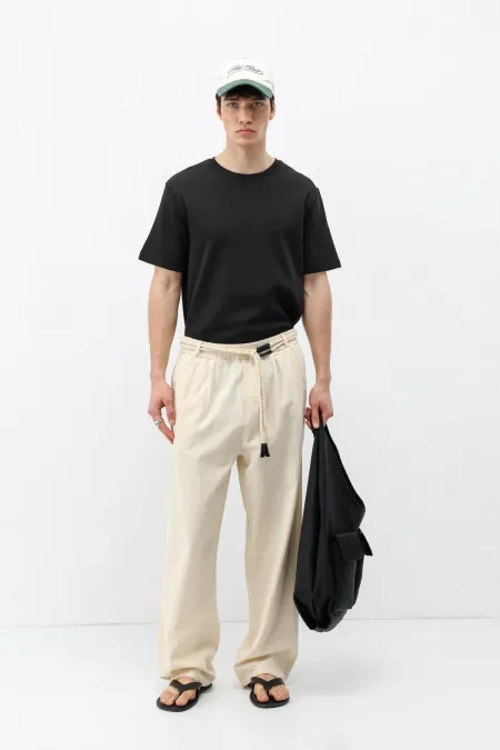 Kemer Detaylı Oversize Keten Pantolon Naturel