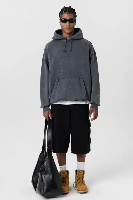 Premıum Yıkamalı Kapüşonlu Oversize Sweatshirt Siyah