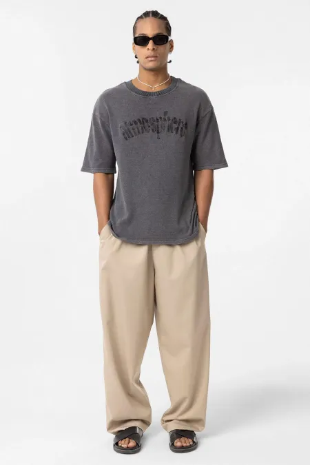 Yıkamalı Oversize Baskılı Tişört Siyah