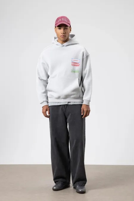 Sweat à capuche oversize à imprimé délavé gris clair