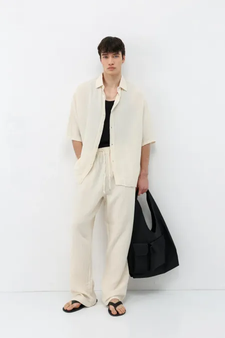 Ensemble en mousseline de lin coupe décontractée, naturel