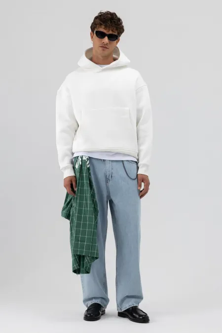 Sweat-shirt basique à capuche, coupe carrée, écru