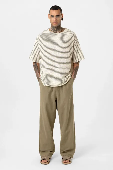 T-shirt rayé oversize en maille kaki