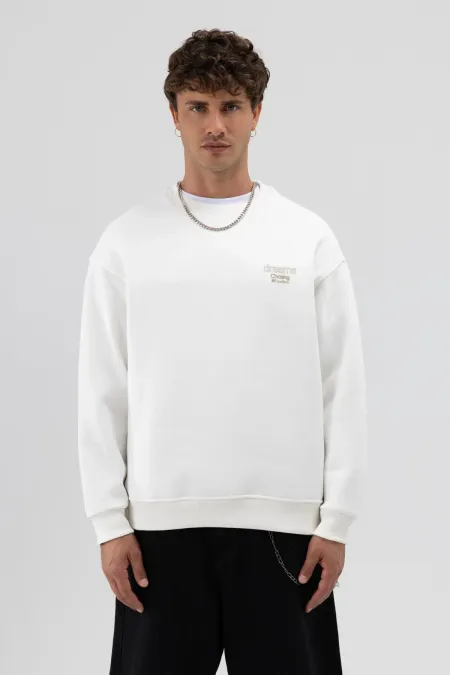 Sweat-shirt oversize à col rond imprimé, écru