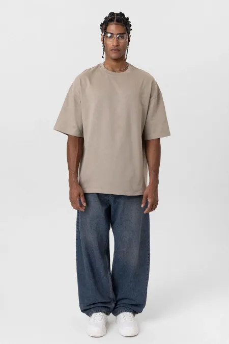 T-shirt basique oversize à col rond, couleur vison