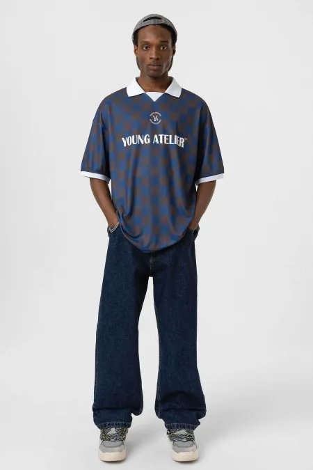 Oversize Polo Yaka Forma Tişört KAHVE/İNDİGO