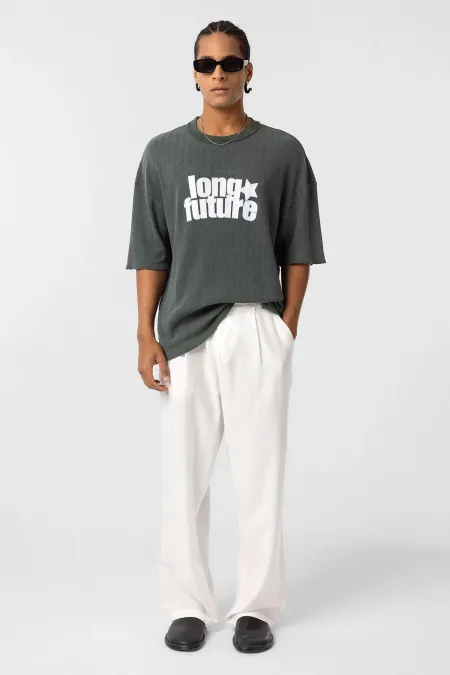 T-shirt oversize en maille délavée verte