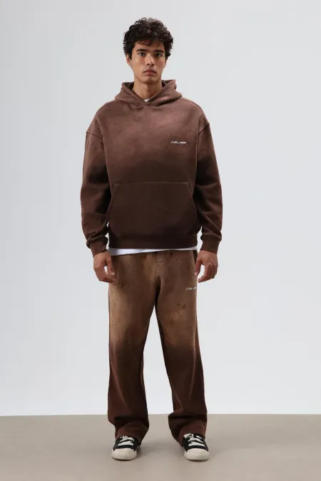 Yıkamalı Oversize Eşofman Takım Kahve