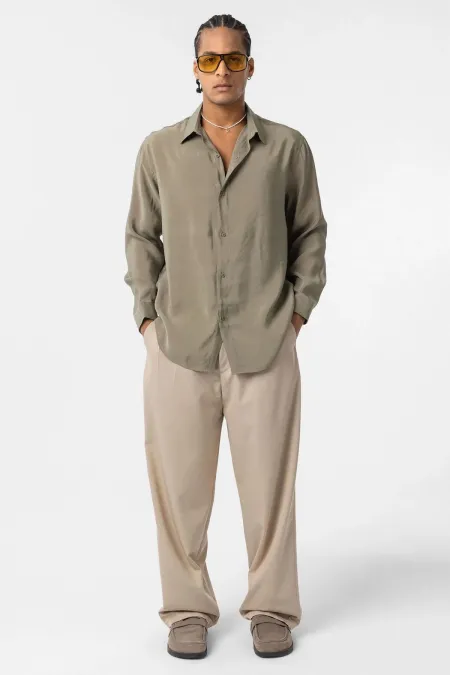 Oversize Modal Kumaş Gömlek Haki