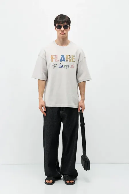 Baskılı Oversize Tişört Ice Grı