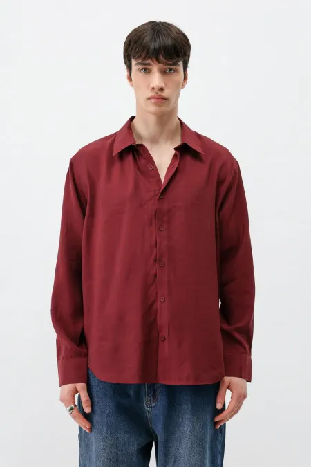 Chemise oversize en modal bordeaux