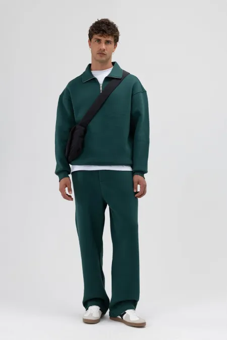 Oversize Fermuarlı Dik Yaka Sweatshirt Nefti