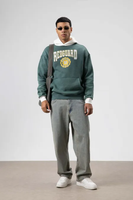 Sweat à capuche imprimé oversize, bleu marine