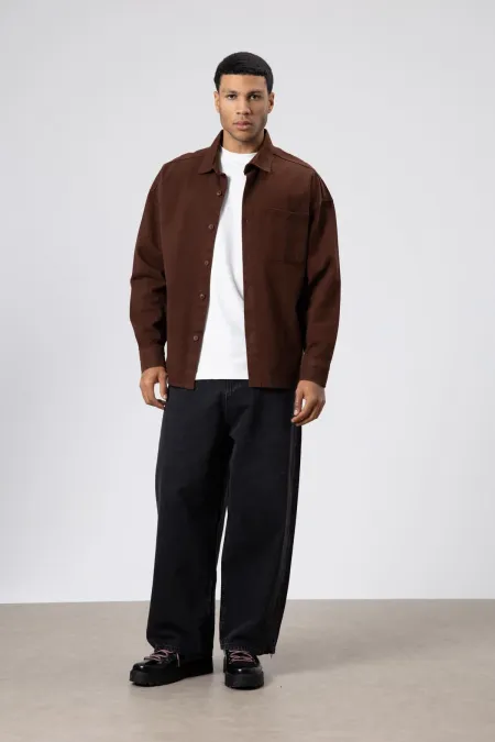 Oversize Gabardin Gömlek Ceket Kahve