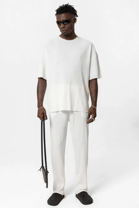 Basic Oversize Bisiklet Yaka Ottoman Takım Beyaz