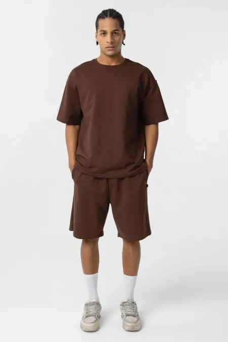 Basic Oversize Şort Takım Kahve